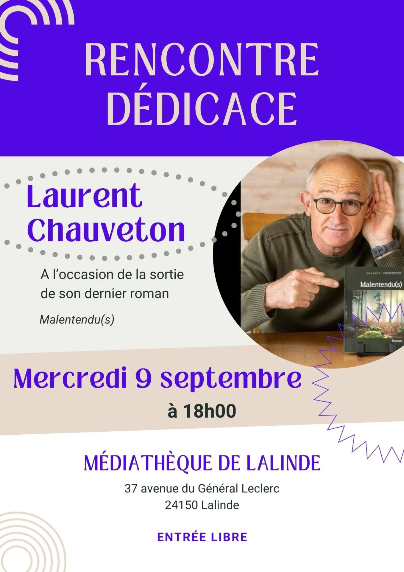 Affiche rencontre avec laurent chauveton 9 septembre 2026